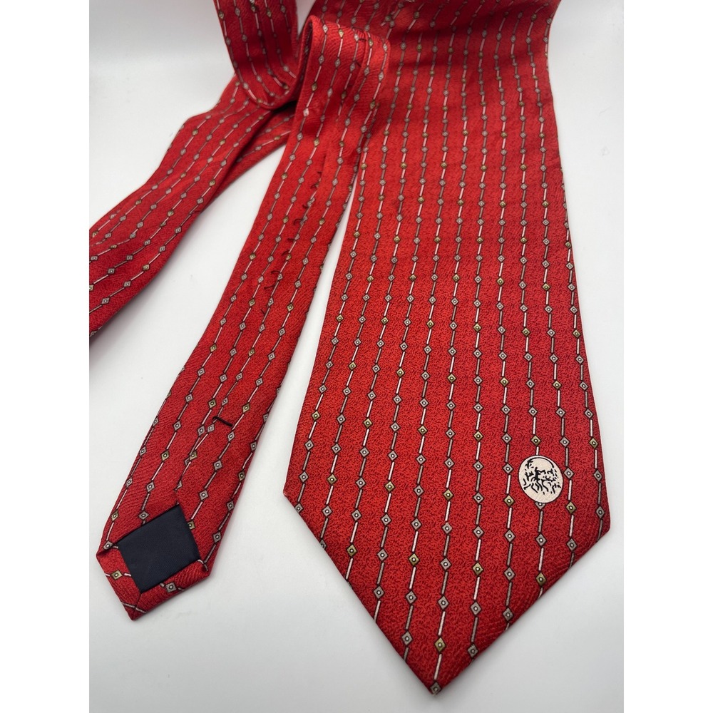 Leonardo Mens Red Geometric Stripe Silk Blend Necktie Art Profile Logo
